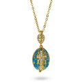 Turquoise Brass 50 Crystals Triptych Icons Royal Egg Pendant Necklace in Blue color Oval