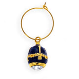 Blue Guilloche Royal Egg Wine Glass Charm in Blue color Oval