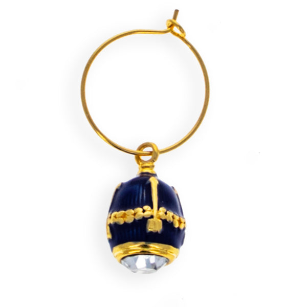 Blue Guilloche Royal Egg Wine Glass Charm in Blue color, Oval shape