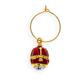 Red Guilloche Royal Egg Wine Glass Charm in Red color, Oval shape