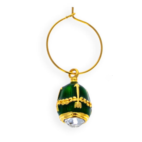 Green Guilloche Royal Egg Wine Glass Charm in Green color, Oval shape