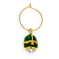 Green Guilloche Royal Egg Wine Glass Charm in Green color Oval