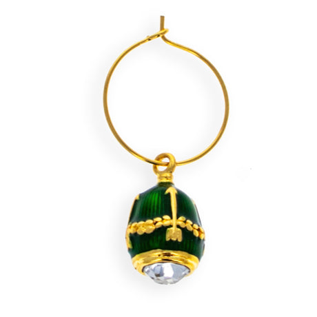 Green Guilloche Royal Egg Wine Glass Charm in Green color Oval