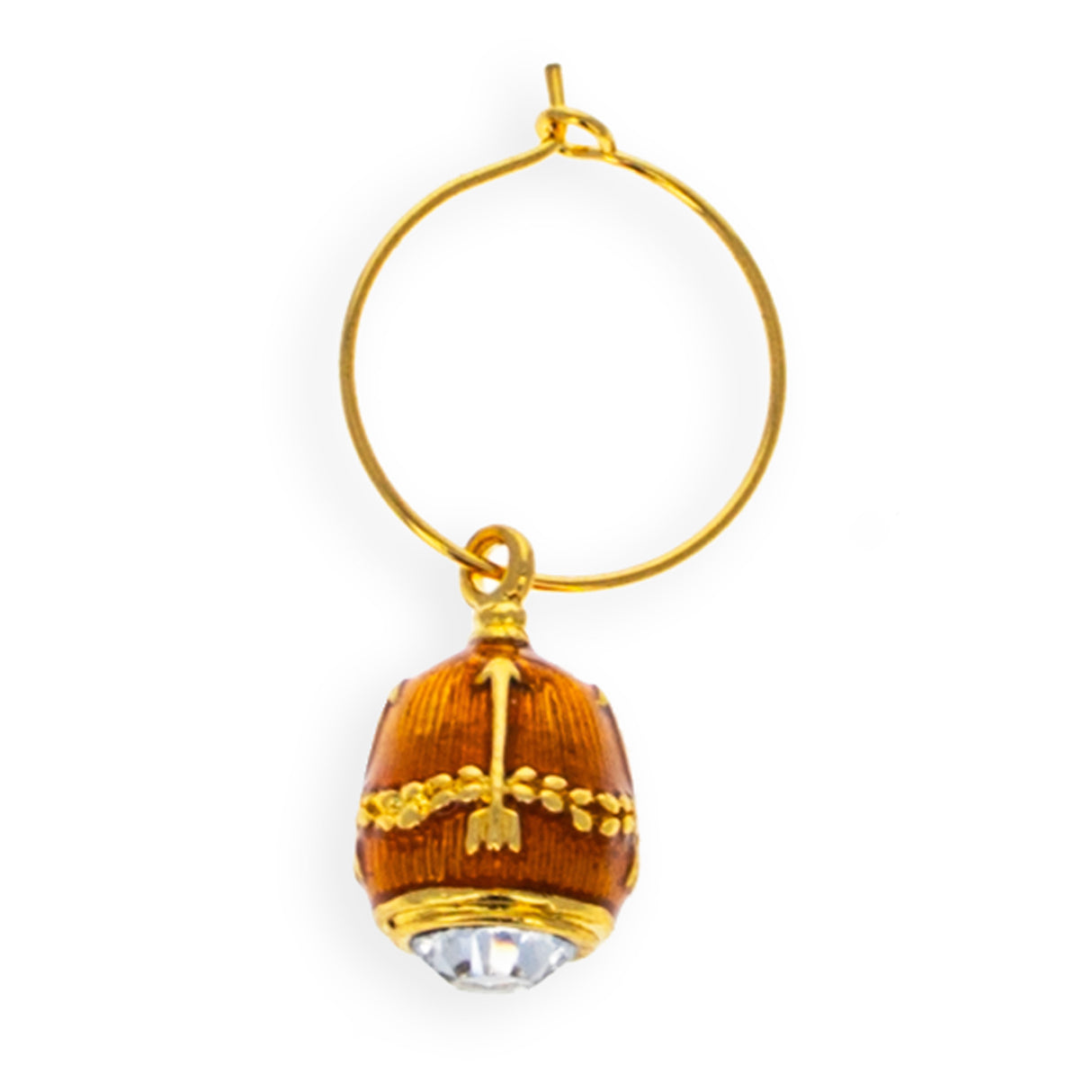 Gold Guilloche Royal Egg Wine Glass Charm in Yellow color, Oval shape