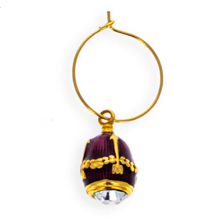 Purple Guilloche Royal Egg Wine Glass Charm in Purple color Oval
