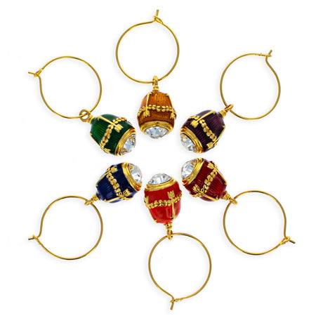 Green Guilloche Royal Egg Wine Glass Charm , dimensions in inches: 1.5 x 0.75 x 0.4