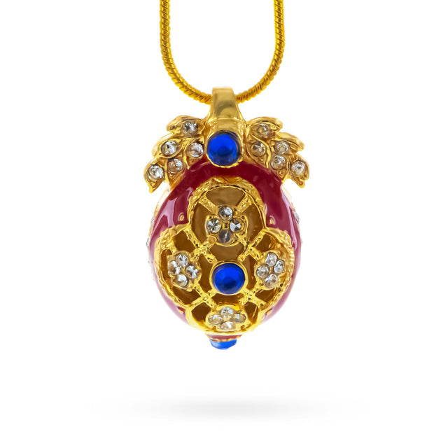 Red Enamel Cut Out Royal Egg Pendant Necklace in Red color Oval