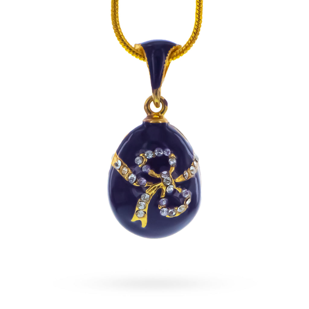 Crystal Bow Egg Pendant Necklace in Multi color Oval