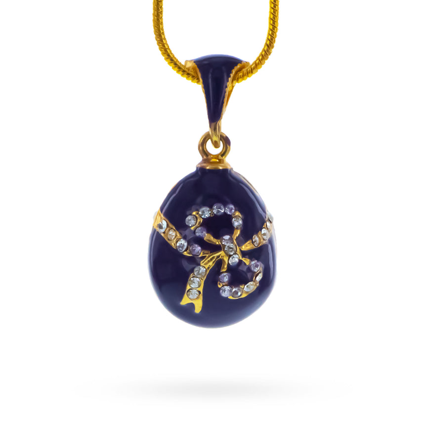 Crystal Bow Egg Pendant Necklace in Multi color Oval