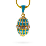 Aquamarine Enamel Royal Egg Pendant Necklace in Blue color Oval