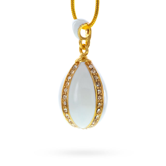 White Enamel Royal Egg Pendant Necklace in  color Oval