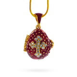 Red Enamel Crystal Cross with Heart Charm Royal Egg Pendant Necklace in Red color Oval