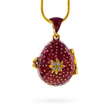Red Enamel Crystal Cross with Heart Charm Royal Egg Pendant Necklace , dimensions in inches: 20 x 0.75 x 0.5