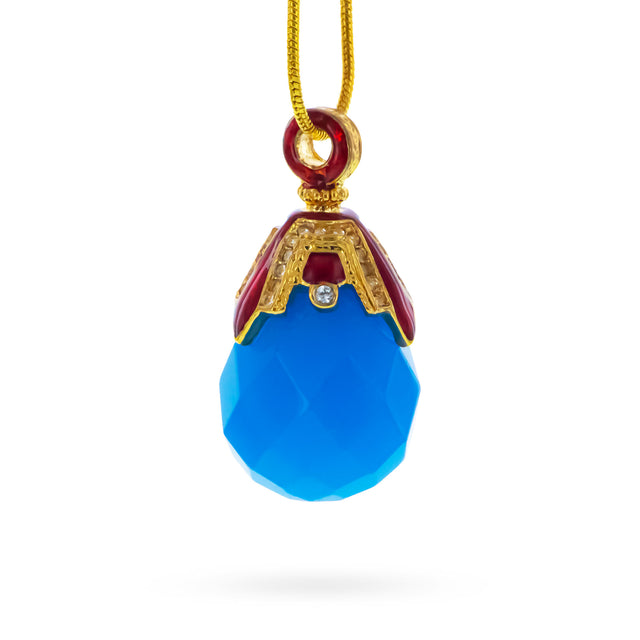 Royal Blue Raindrop Crystal Egg Pendant Necklace in Blue color Oval
