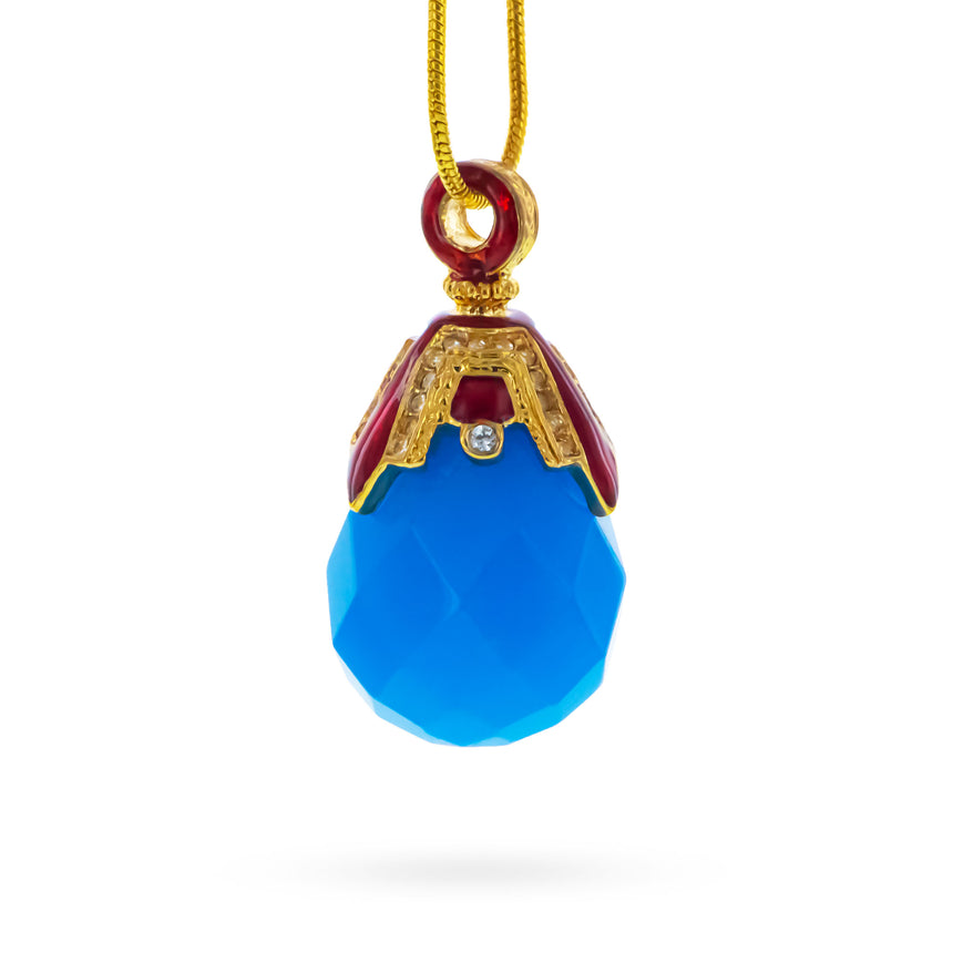 Royal Blue Raindrop Crystal Egg Pendant Necklace in Blue color Oval