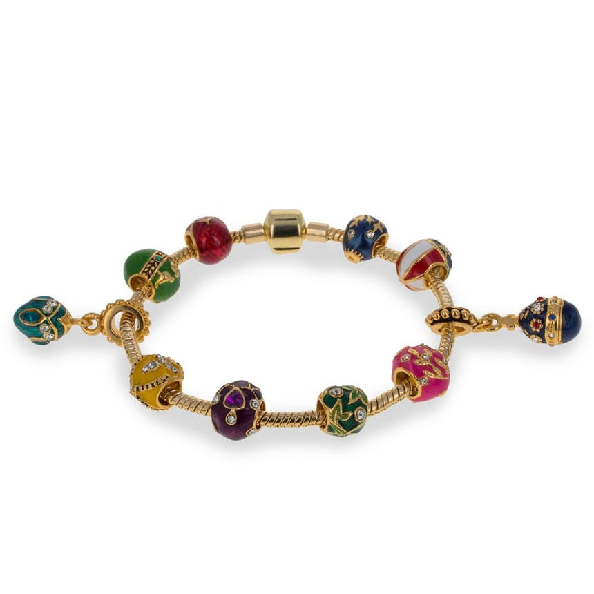 Ten Royal Easter Eggs Charms Bracelet 7 Inches in Multi color Oval