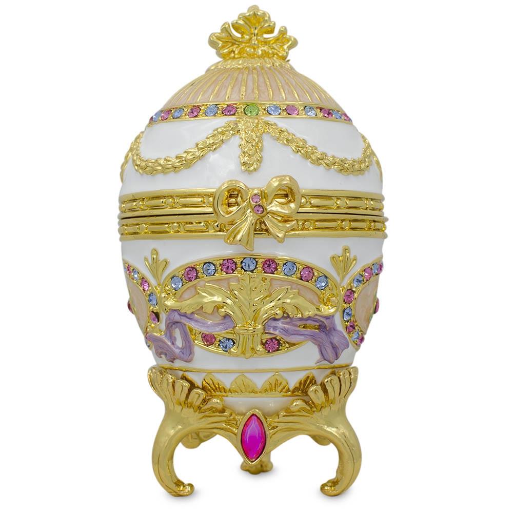 1903 Bonbonniere Royal Imperial Metal Easter Egg in White color, Oval shape