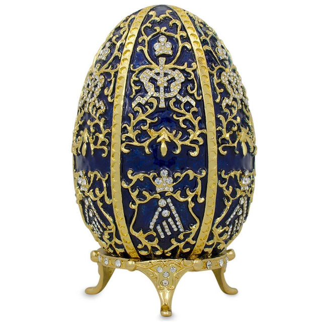 Pewter 1895 Twelve Monograms Royal Imperial Metal Easter Egg in Blue color Oval