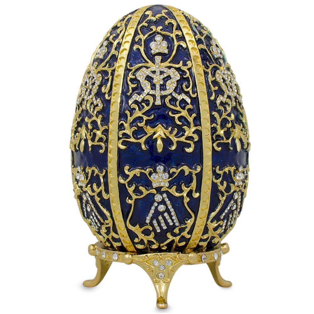 1895 Twelve Monograms Royal Imperial Metal Easter Egg in Blue color Oval