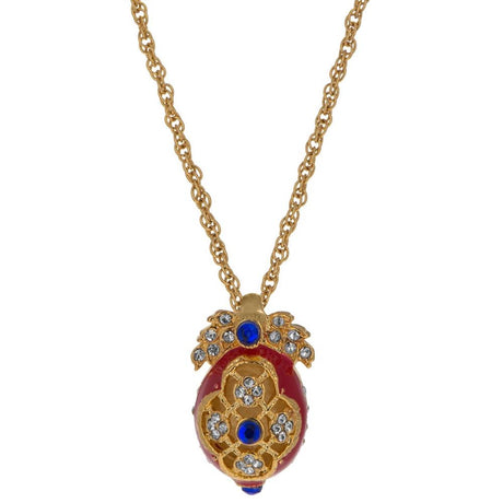 Red Enamel Cut Out Royal Egg Pendant Necklace 20 Inches in Red color, Oval shape