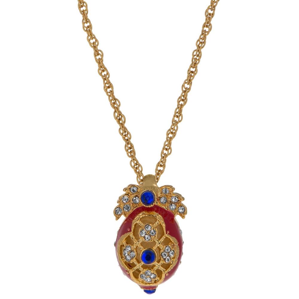 Red Enamel Cut Out Royal Egg Pendant Necklace in Red color, Oval shape