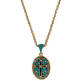 Turquoise Enamel Black Cross Royal Egg Pendant Necklace in Multi color, Oval shape