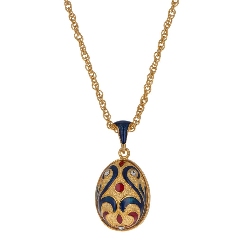 Red Studs on Gold Tone Royal Egg Pendant Necklace 20 Inches in Gold color, Oval shape