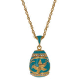Aquamarine Enamel Gold Bird Royal Egg Pendant Necklace 20 Inches in Multi color, Oval shape