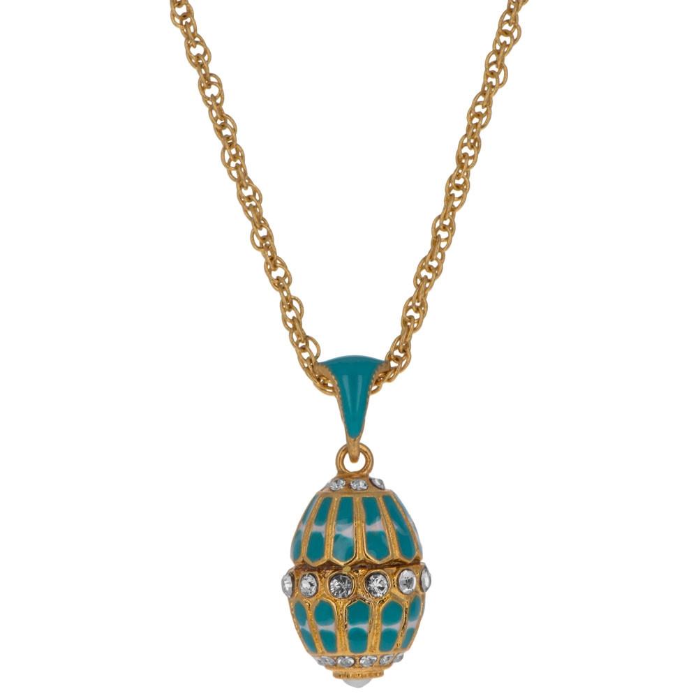 Aquamarine Enamel Royal Egg Pendant Necklace in Blue color, Oval shape
