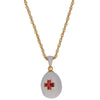 White Enamel Red Cross Royal Egg Pendant Necklace 20 Inches in Multi color, Oval shape