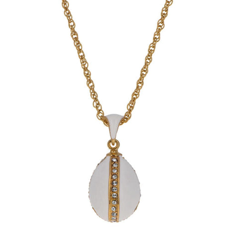 White Enamel Royal Egg Pendant Necklace in White color, Oval shape