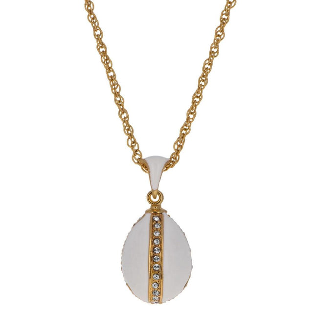 White Enamel Royal Egg Pendant Necklace in White color, Oval shape