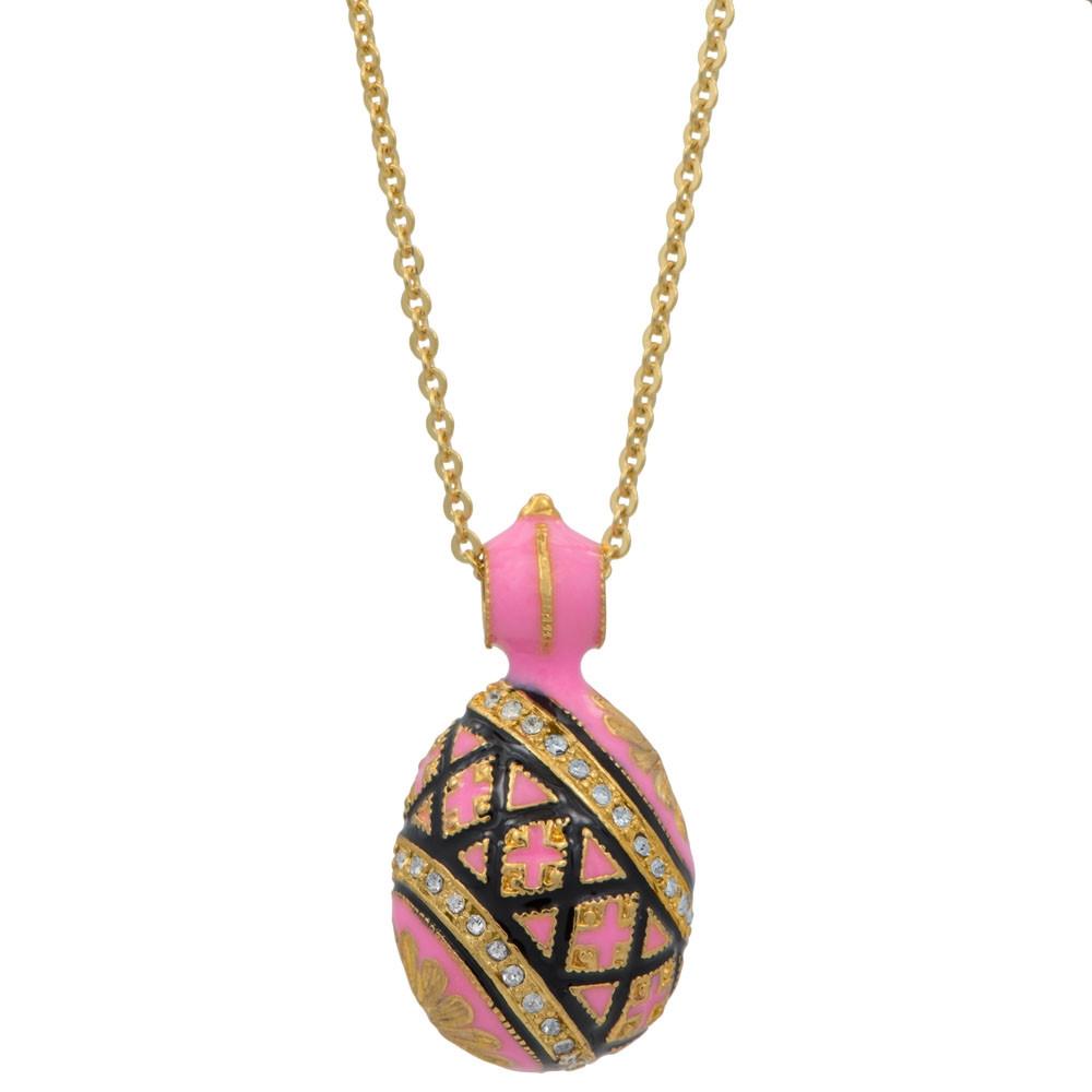 Pewter Royal Pink Enameled Egg Pendant Necklace in Pink color Oval