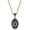 Pewter Blue Enamel Crystal Eyed Royal Egg Pendant Necklace in Blue color Oval