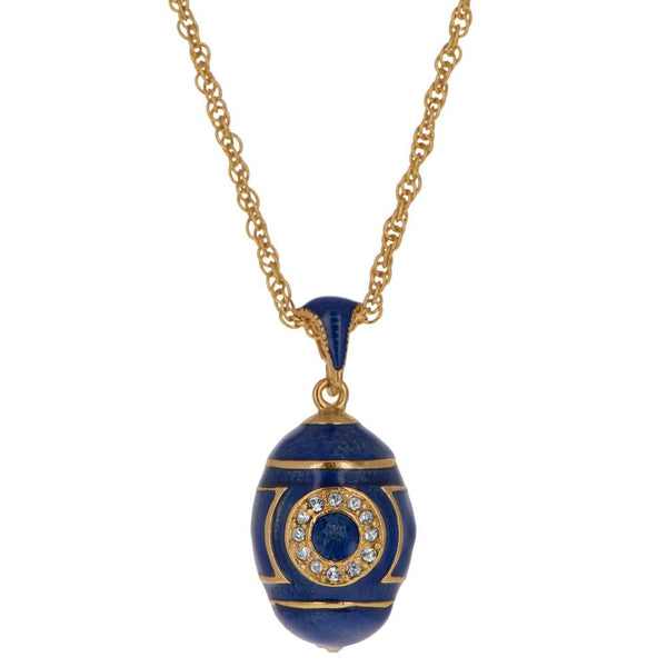 Blue Enamel Crystal Eyed Royal Egg Pendant Necklace 20 Inches in Blue color, Oval shape