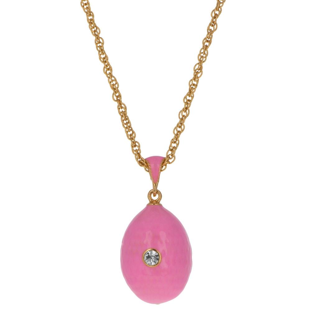 Pewter Royal Rose Enamel Egg Pendant Necklace in Pink color Oval