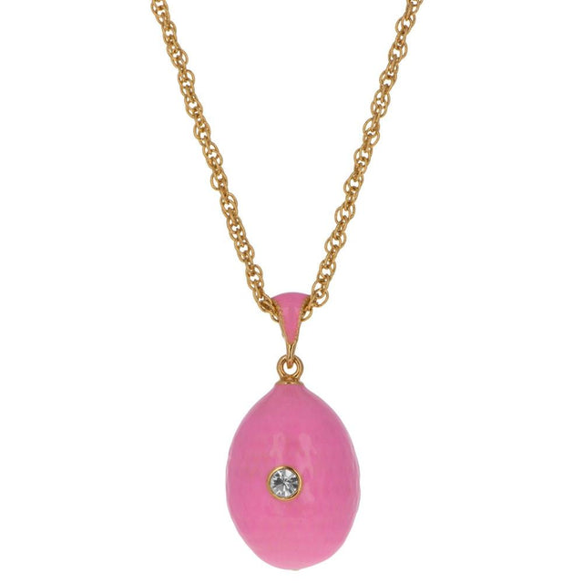 20-Inch Royal Rose Enamel Egg Pendant Necklace in Pink color, Oval shape