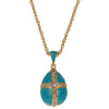 Pewter Turquoise Crystal Cross Royal Egg Pendant Necklace in Multi color Oval