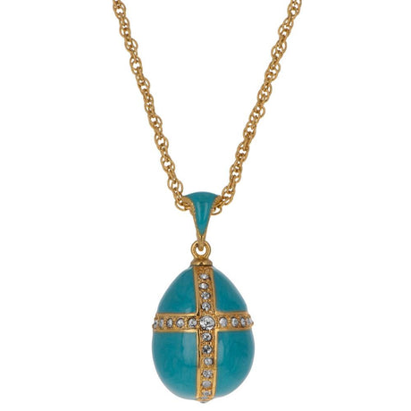 Turquoise Crystal Cross Royal Egg Pendant Necklace in Multi color, Oval shape