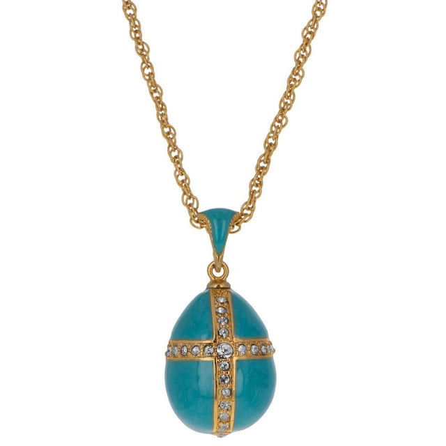 Turquoise Crystal Cross Royal Egg Pendant Necklace in Multi color, Oval shape