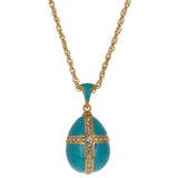 Pewter Turquoise Crystal Cross Royal Egg Pendant Necklace in Multi color Oval