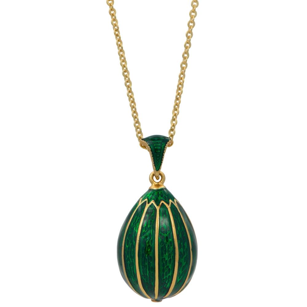 Green Enamel Striped Royal Egg Pendant Necklace in Green color Oval