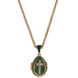 Pewter Green Enamel Crystal Cross Royal Egg Pendant Necklace in Green color Oval
