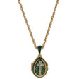 Pewter Green Enamel Crystal Cross Royal Egg Pendant Necklace in Green color Oval