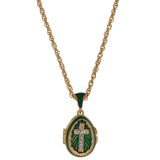 Green Enamel Crystal Cross Royal Egg Pendant Necklace in Green color Oval