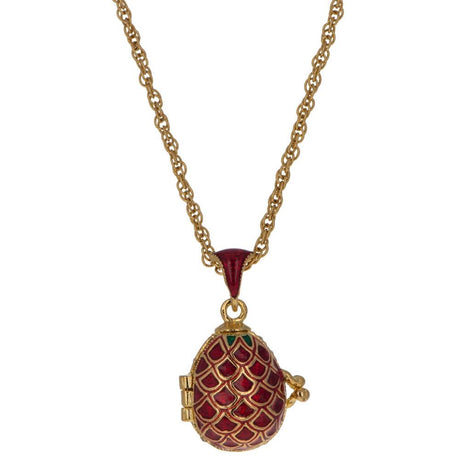 Lattice on Red Enamel with Heart Charm Royal Egg Pendant Necklace in Red color, Oval shape