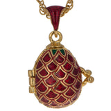 Lattice on Red Enamel with Heart Charm Royal Egg Pendant Necklace ,dimensions in inches: 0.75 x 0.5 x 0.5