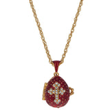 Red Enamel Crystal Cross with Heart Charm Royal Egg Pendant Necklace 20 Inches in Red color, Oval shape