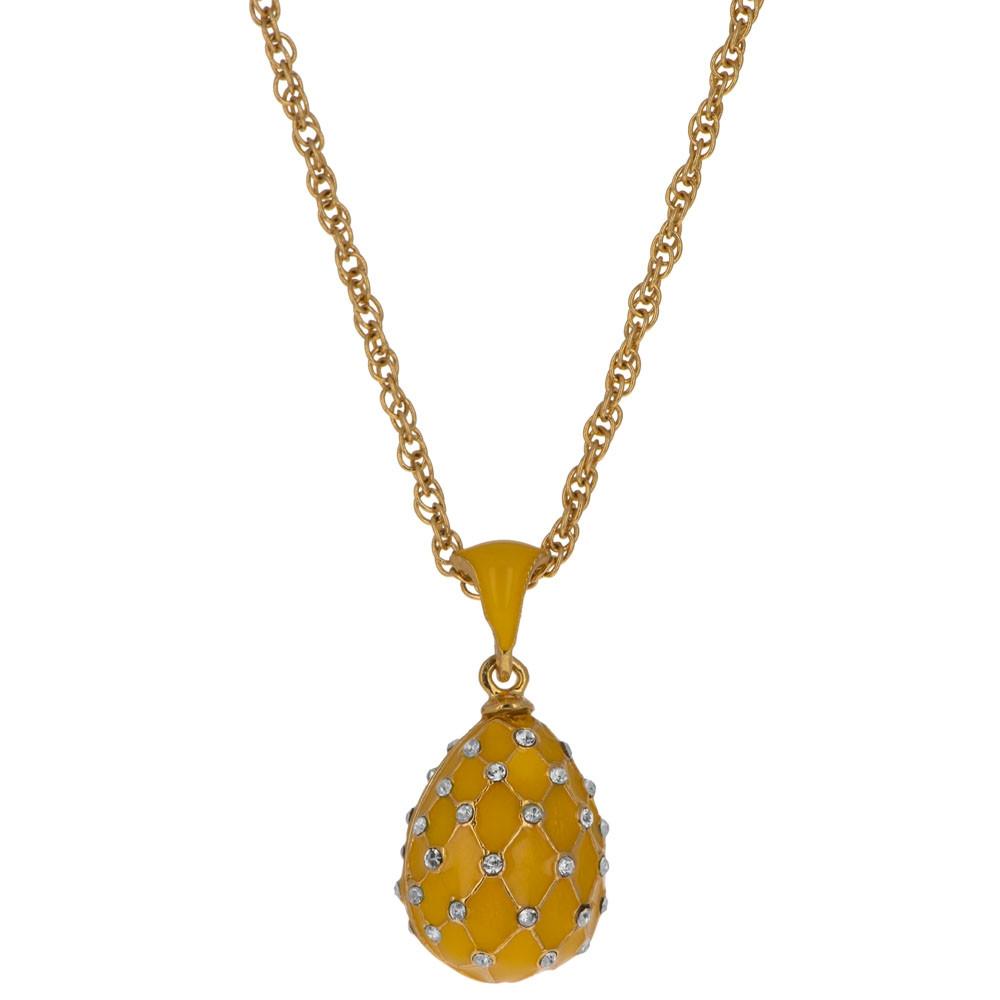 Pewter Yellow Trellis Royal Egg Pendant Necklace in Yellow color Oval