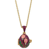 Lilies of the Valley Flower Royal Egg Pendant Necklace 20 Inches in Multi color, Oval shape